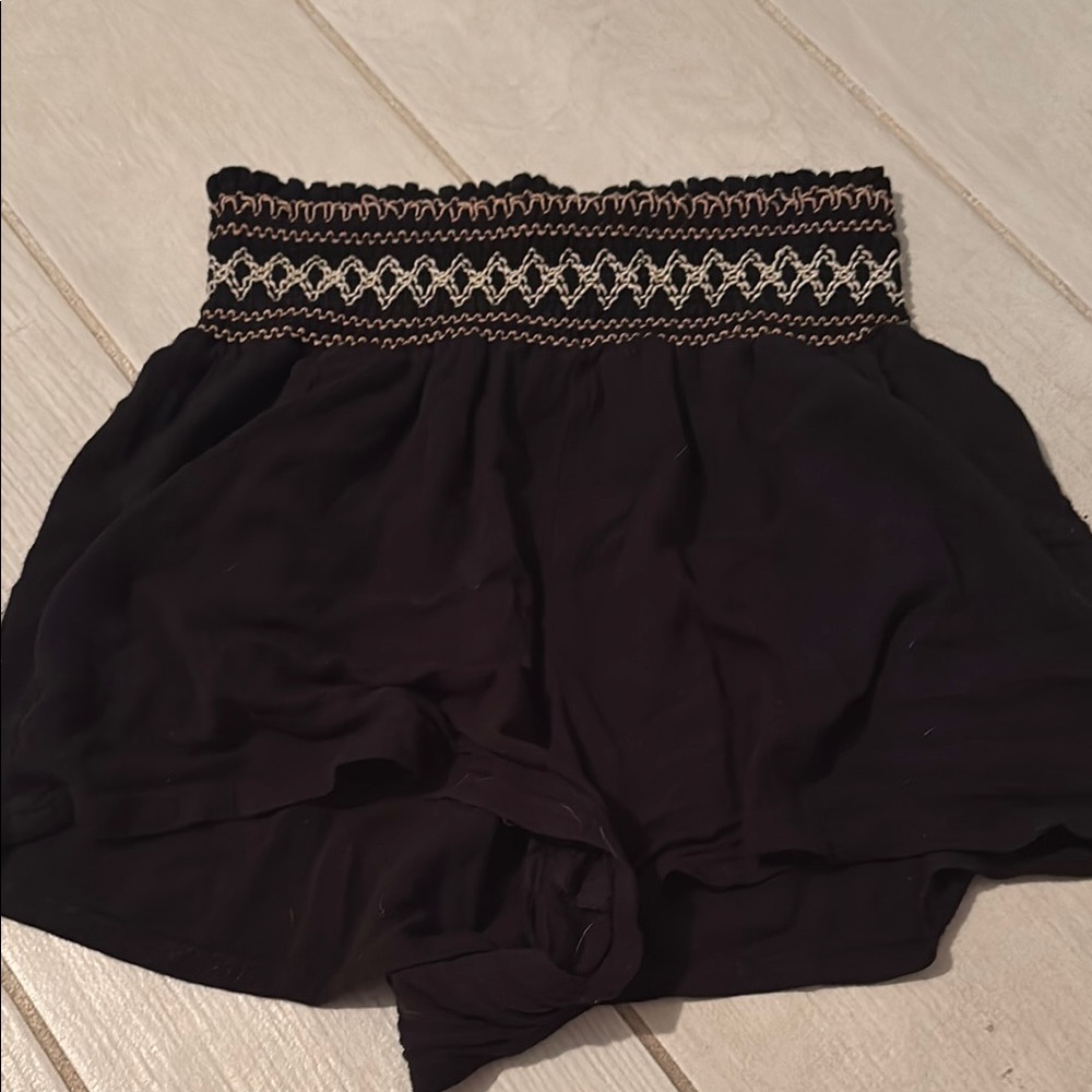 Black Smocked Waist Shorts